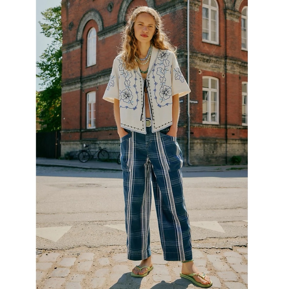 Free People We The Free Rose Hall Low Slung Trousers Plaid